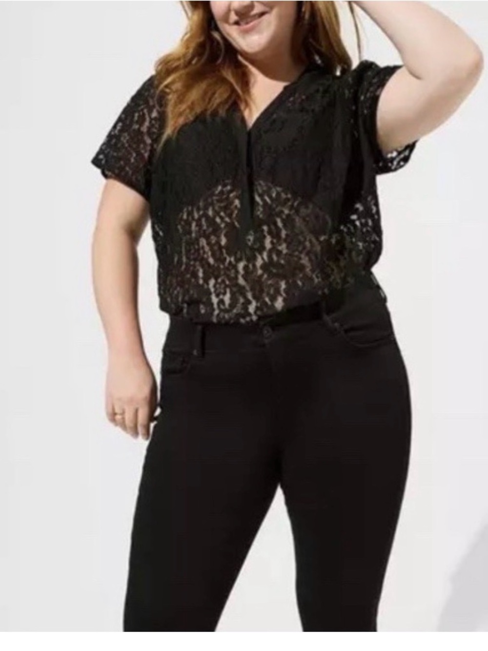 Torrid Black Lace V-Neck Short Sleeve Blouse